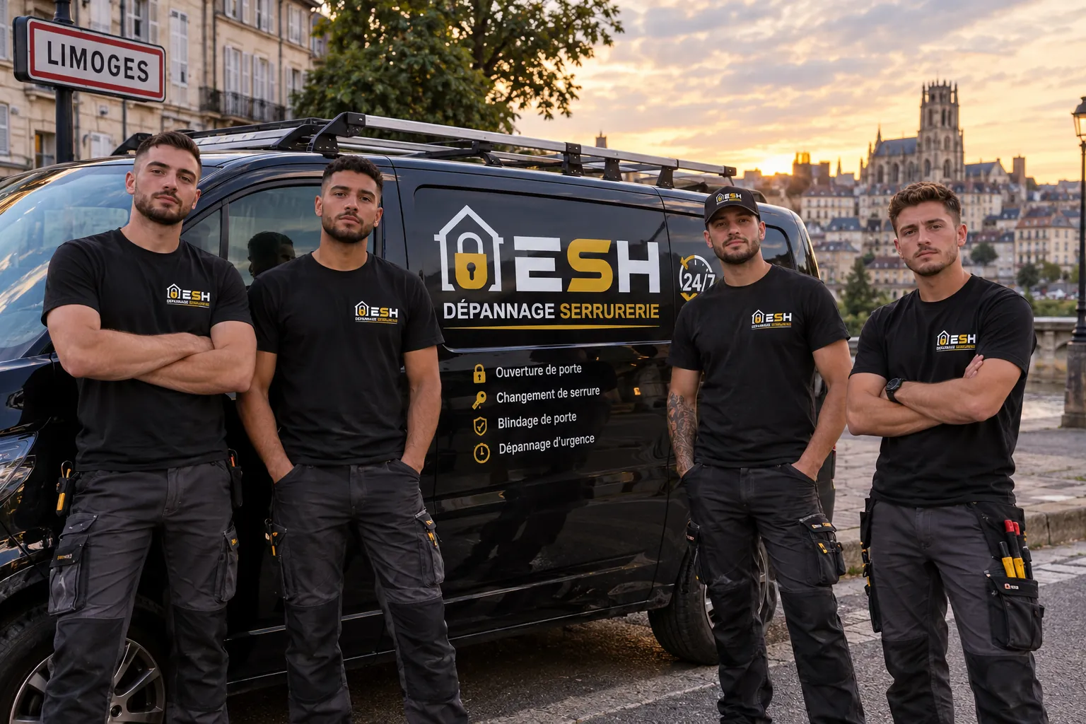 L'équipe ESH Dépannage Serrurerie devant son utilitaire à Limoges
